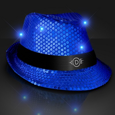 Sequin Blue Fedora Hats with Black Bands - PRINTED