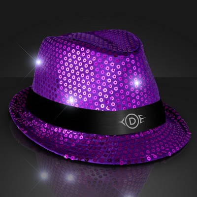 Sequin Purple Fedora Hats with Black Bands - PRINTED