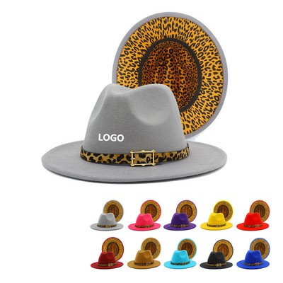 Leopard Print Colorblock Felt Fedora Panama Hat
